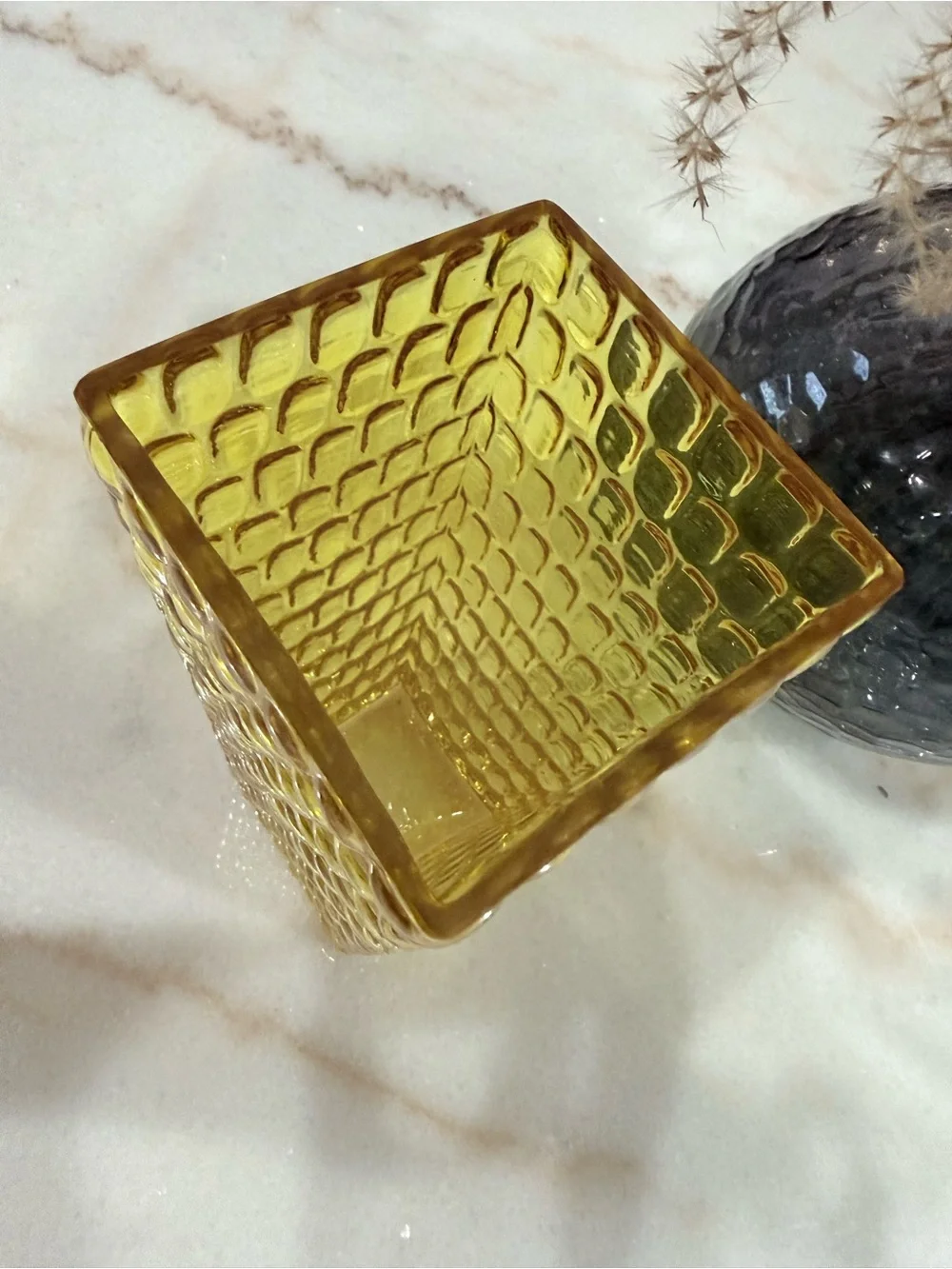 Vintage Amber Glass Square Vase 8
